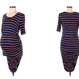 Motherhood Stripped Maternity Dress with Blue/Pink Stripes